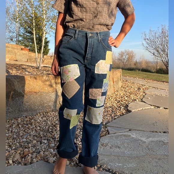 Lee Denim - patchwork high rise upcycled jeans